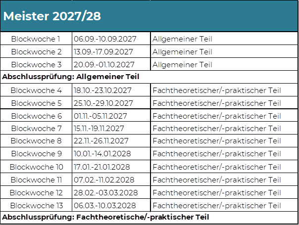 Baederfachschule - Meister für Bäderbetriebe Lehrgänge 2027 - 2028