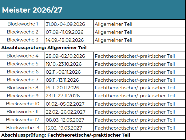 Baederfachschule - Meister für Bäderbetriebe Lehrgänge 2026 - 2027