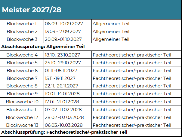 Baederfachschule - Meister für Bäderbetriebe Lehrgänge 2027 - 2028